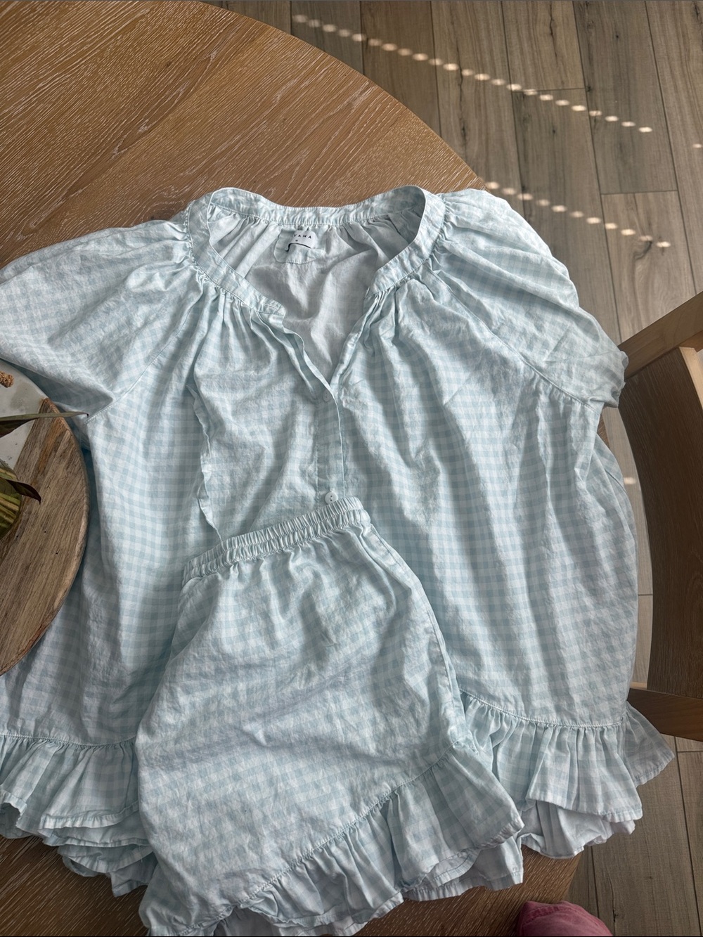 Piyama Sophie Sleep Set -Cottom- Gingham Pale Blue